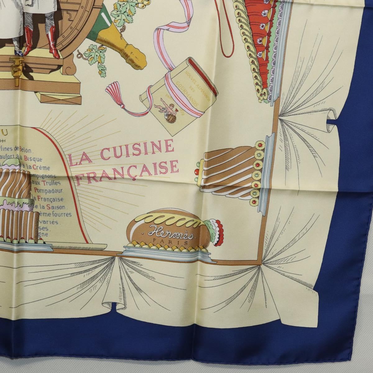 HERMES Carre 90 Scarf A LA GLOIRE DE LA CUISINE FRANCAISE Silk Beige Auth my464