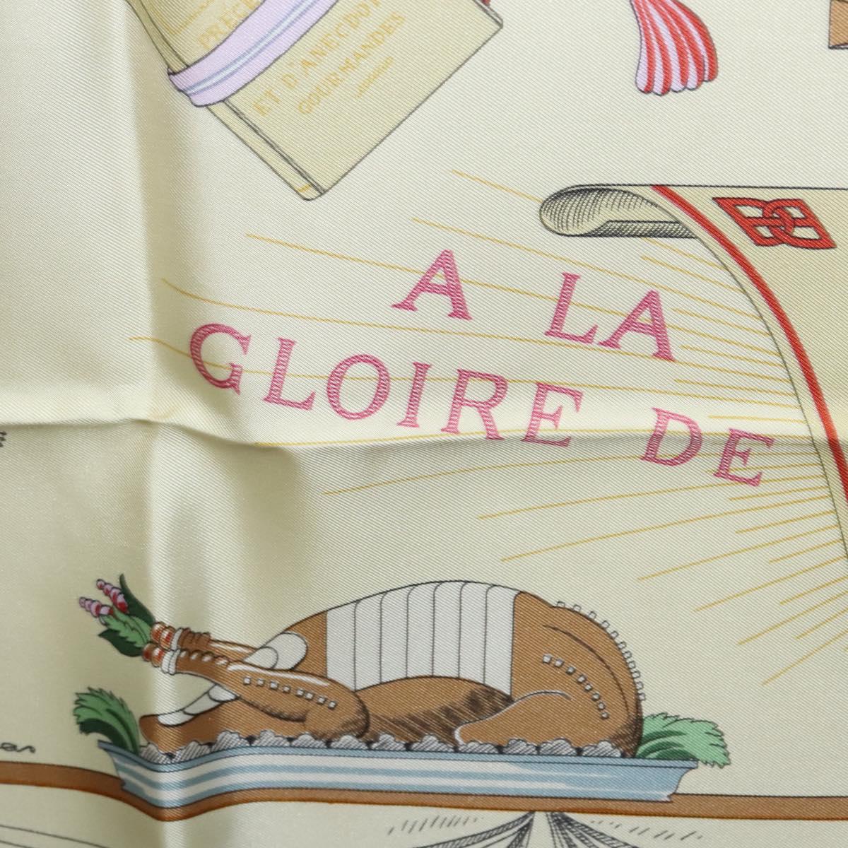 HERMES Carre 90 Scarf A LA GLOIRE DE LA CUISINE FRANCAISE Silk Beige Auth my464