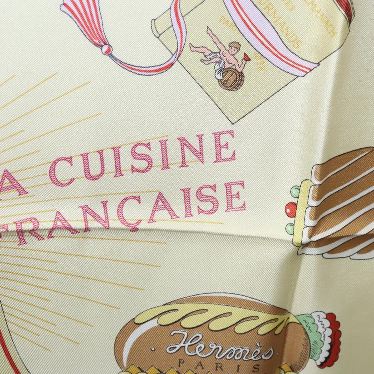 HERMES Carre 90 Scarf A LA GLOIRE DE LA CUISINE FRANCAISE Silk Beige Auth my464