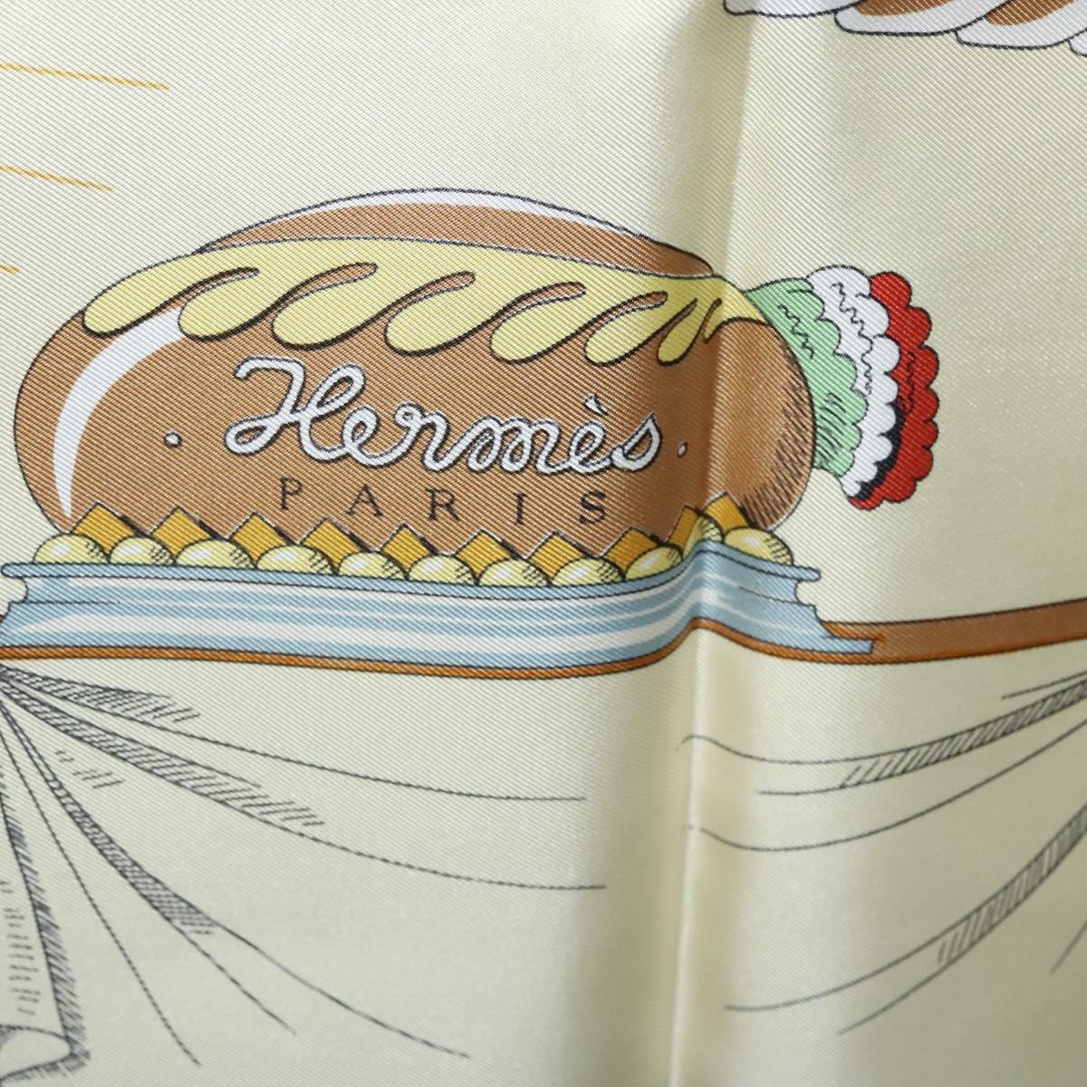 HERMES Carre 90 Scarf A LA GLOIRE DE LA CUISINE FRANCAISE Silk Beige Auth my464