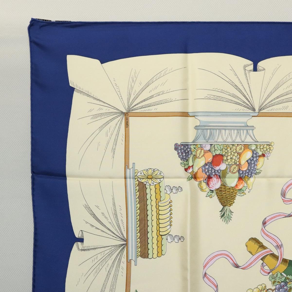 HERMES Carre 90 Scarf A LA GLOIRE DE LA CUISINE FRANCAISE Silk Beige Auth my464