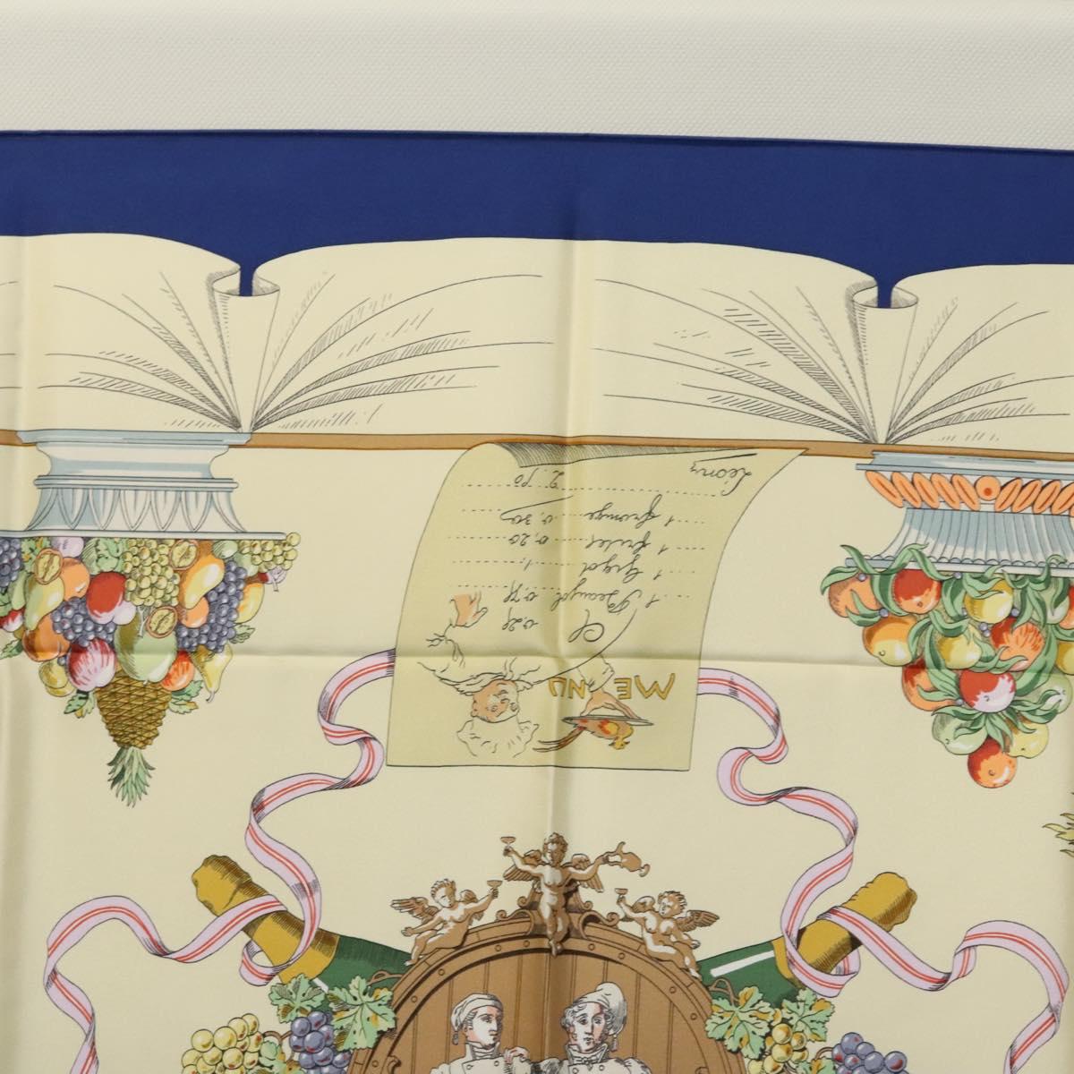 HERMES Carre 90 Scarf A LA GLOIRE DE LA CUISINE FRANCAISE Silk Beige Auth my464