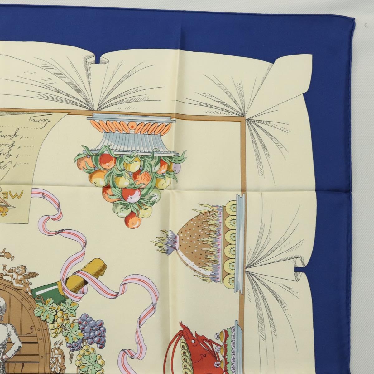 HERMES Carre 90 Scarf A LA GLOIRE DE LA CUISINE FRANCAISE Silk Beige Auth my464