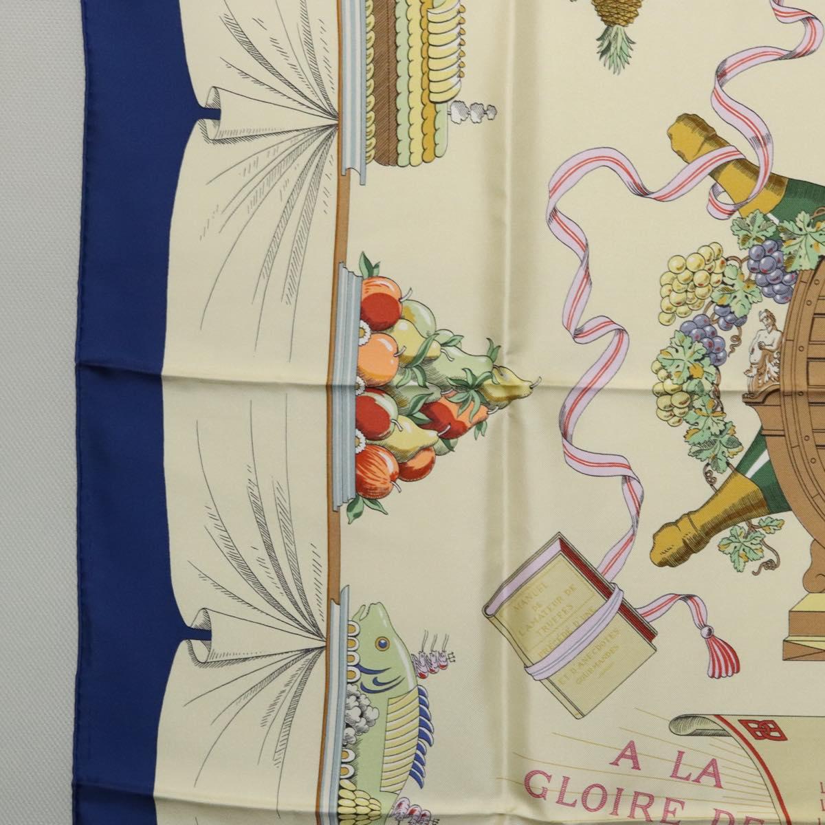 HERMES Carre 90 Scarf A LA GLOIRE DE LA CUISINE FRANCAISE Silk Beige Auth my464