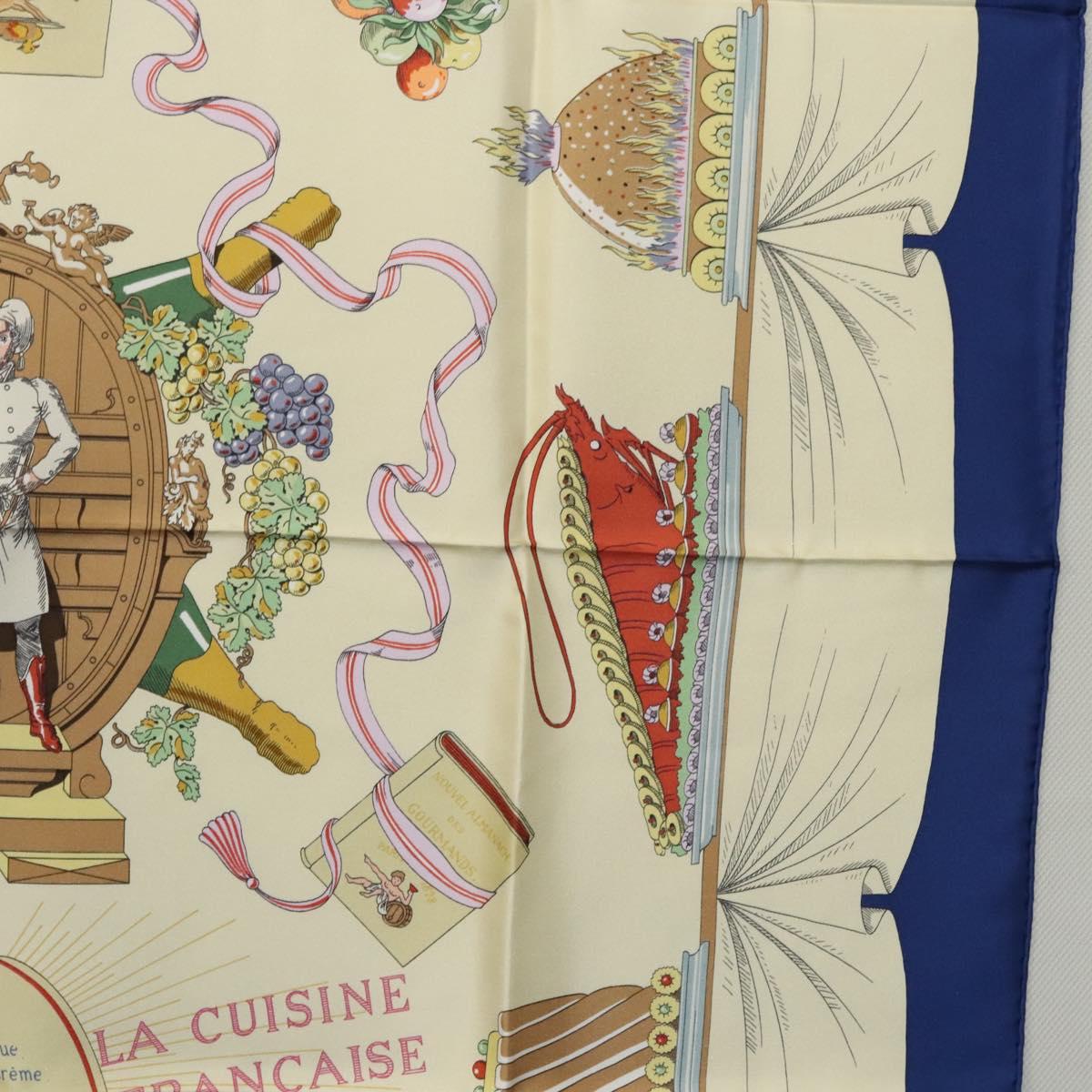 HERMES Carre 90 Scarf A LA GLOIRE DE LA CUISINE FRANCAISE Silk Beige Auth my464