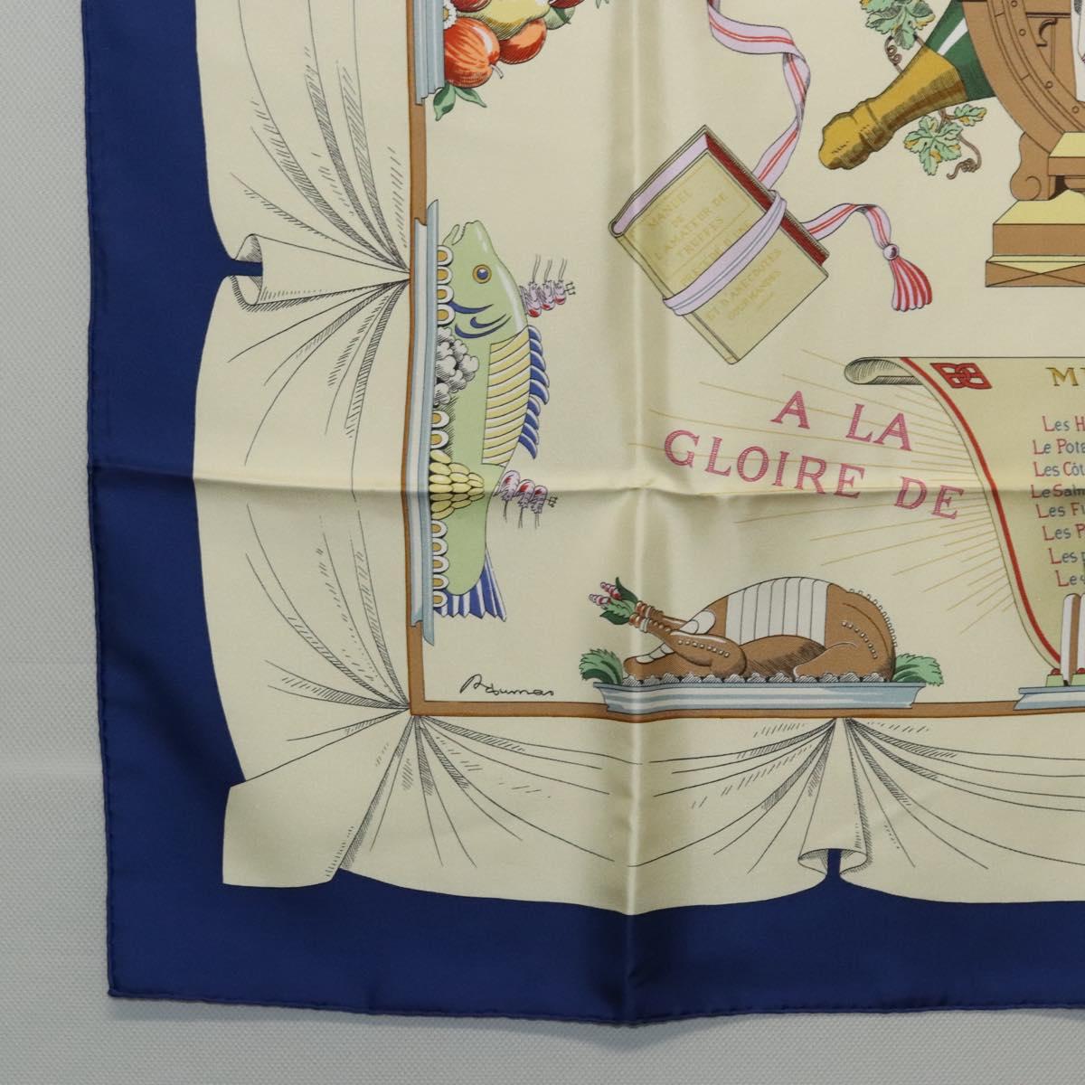 HERMES Carre 90 Scarf A LA GLOIRE DE LA CUISINE FRANCAISE Silk Beige Auth my464