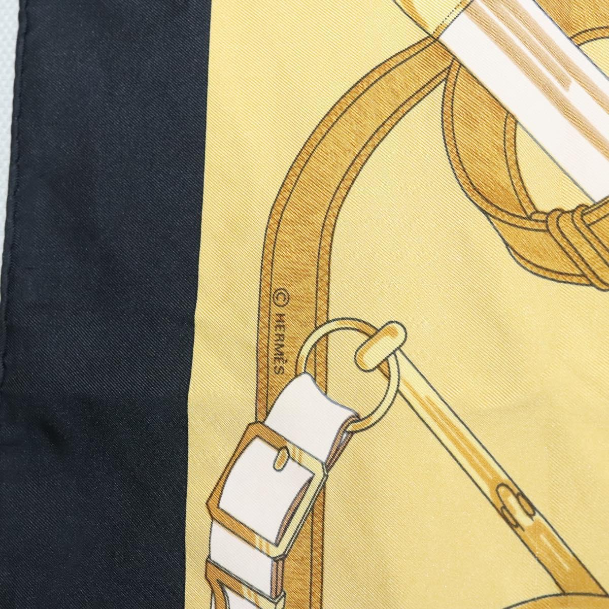 HERMES Carre 90 Scarf Eperon dor Silk Black Yellow Auth my465