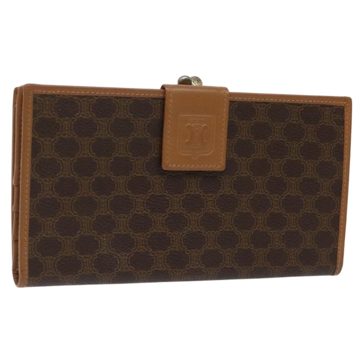 CELINE Macadam Canvas Long Wallet PVC Leather Brown Auth MY475