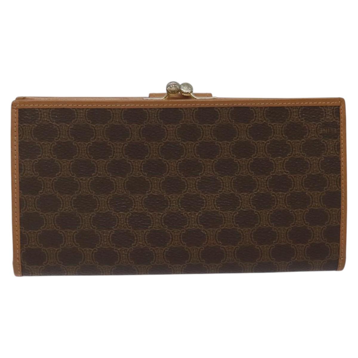 CELINE Macadam Canvas Long Wallet PVC Leather Brown Auth MY475