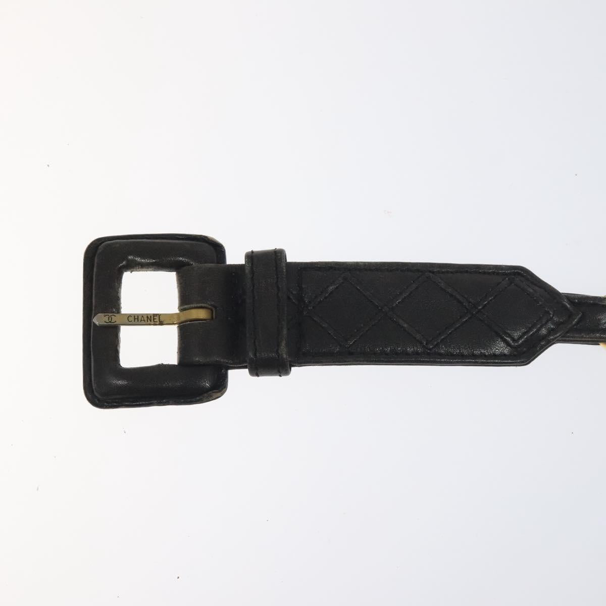 CHANEL Chain Belt metal Lamb Skin Black Gold CC Auth MY480