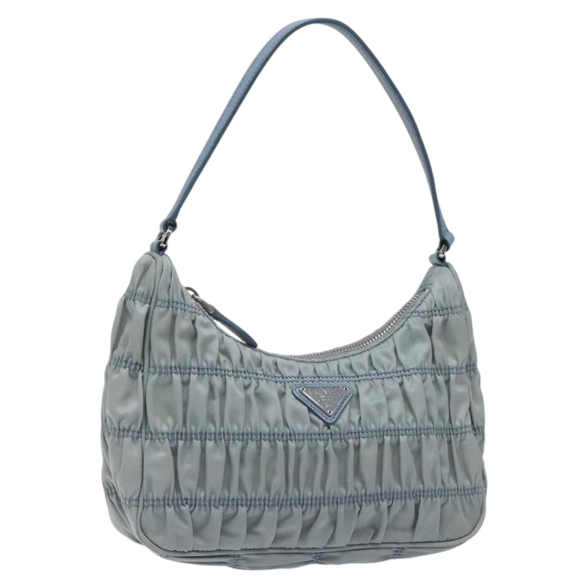 PRADA Accessory Pouch Nylon Light Blue Silver Auth MY485V