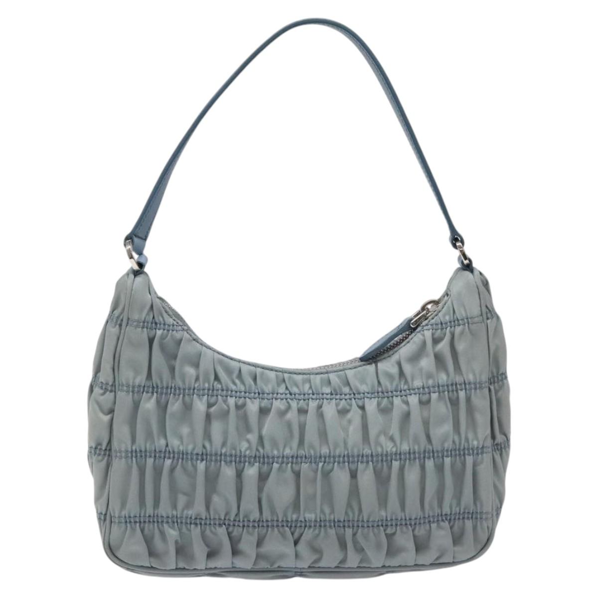 PRADA Accessory Pouch Nylon Light Blue Silver Auth MY485V