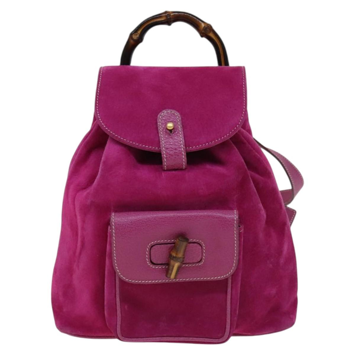 GUCCI Bamboo Backpack Suede Pink Gold 003 1705 0030 Auth nb002