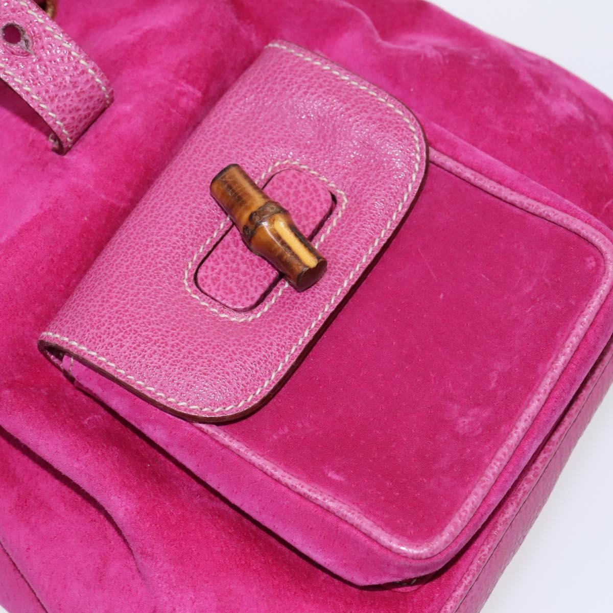 GUCCI Bamboo Backpack Suede Pink Gold 003 1705 0030 Auth nb002