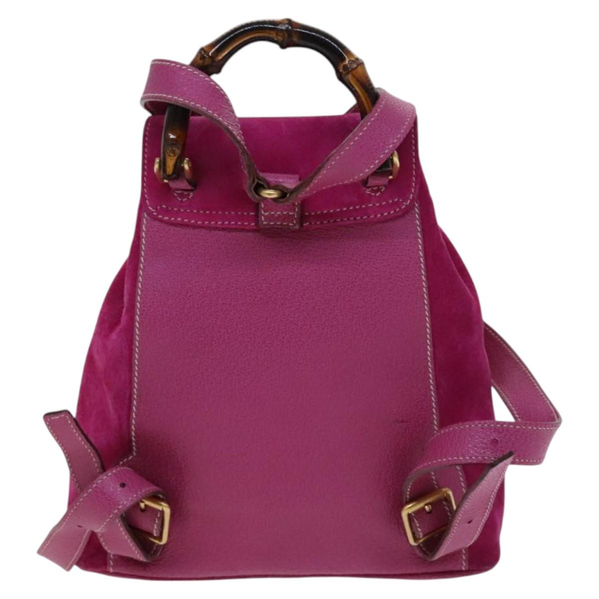 GUCCI Bamboo Backpack Suede Pink Gold 003 1705 0030 Auth nb002