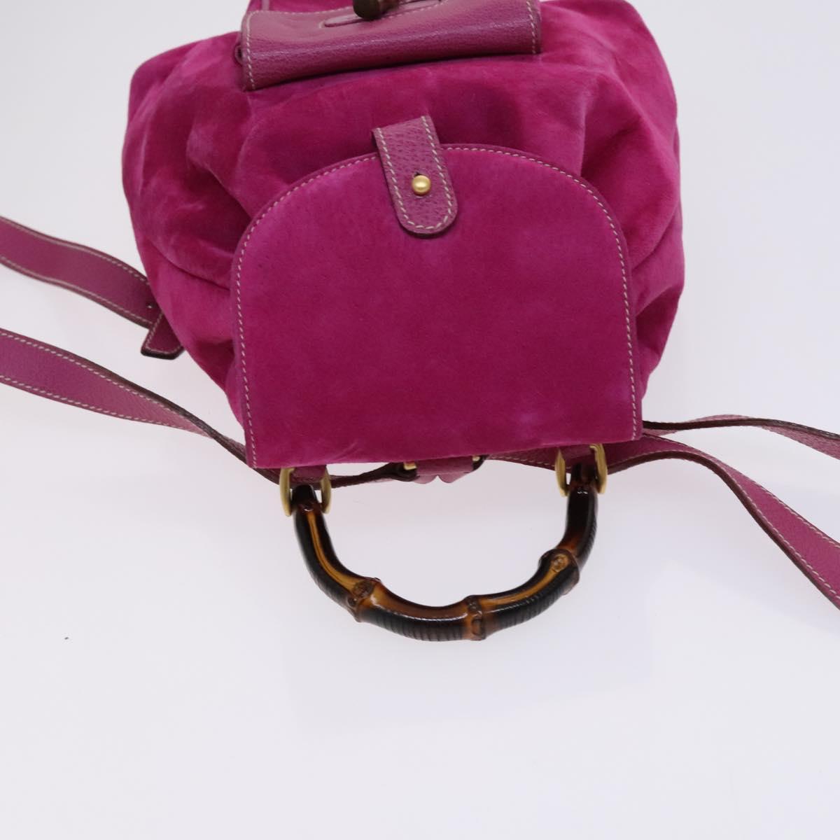 GUCCI Bamboo Backpack Suede Pink Gold 003 1705 0030 Auth nb002