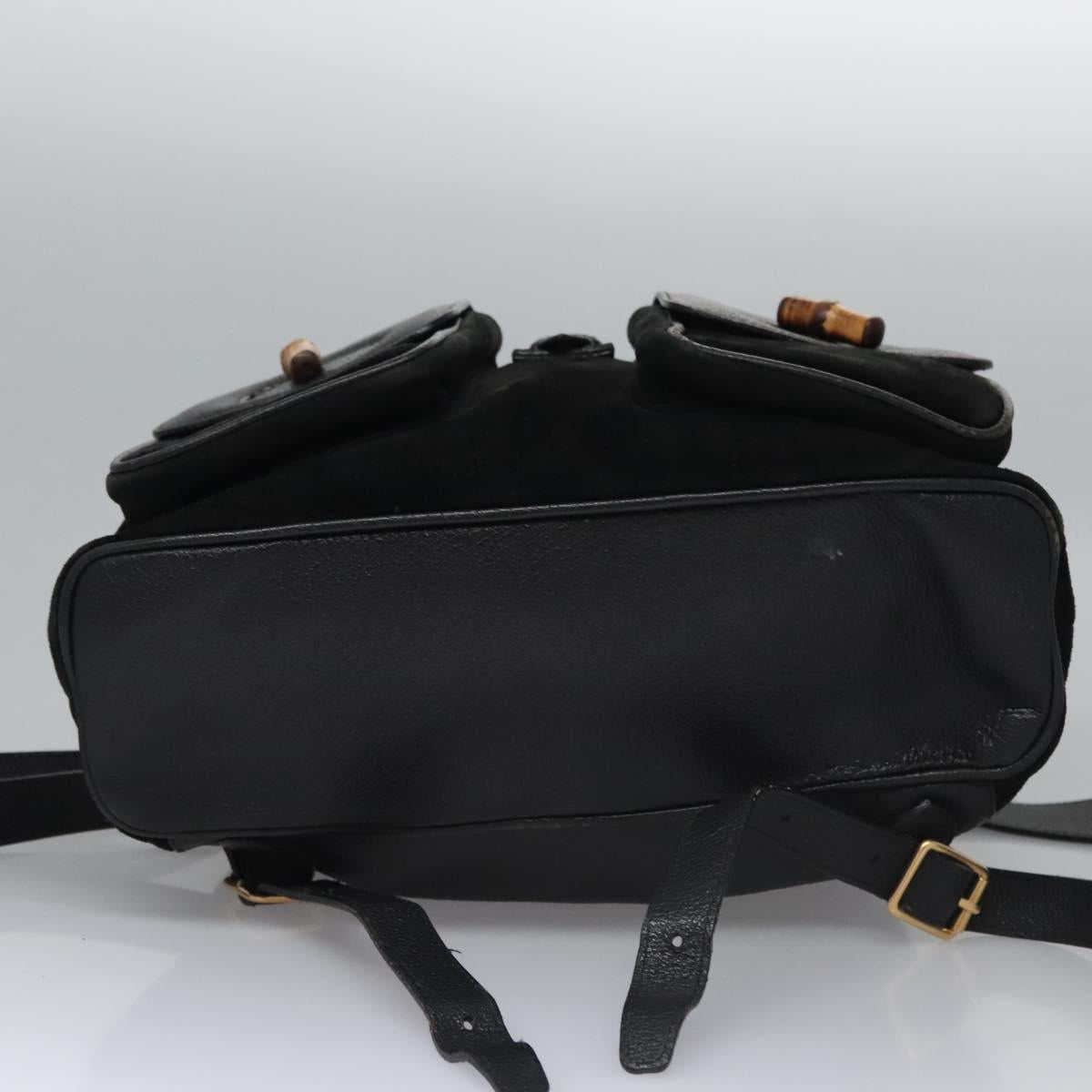 GUCCI Bamboo Backpack Suede Leather Black Gold 003 58 0016 Auth nb007