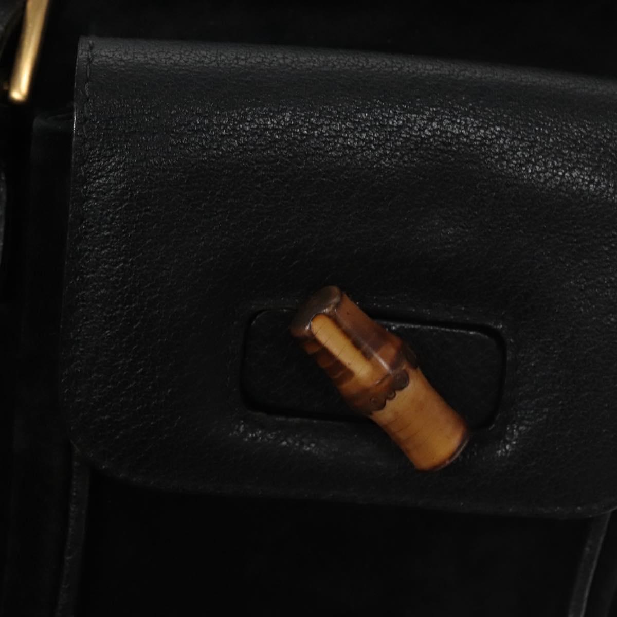 GUCCI Bamboo Backpack Suede Leather Black Gold 003 58 0016 Auth nb007