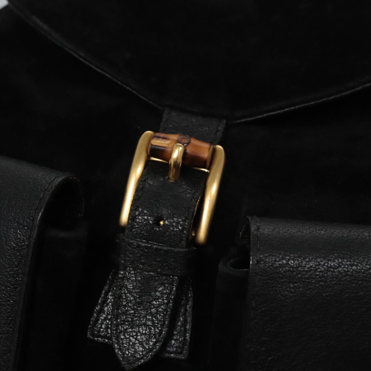 GUCCI Bamboo Backpack Suede Leather Black Gold 003 58 0016 Auth nb007