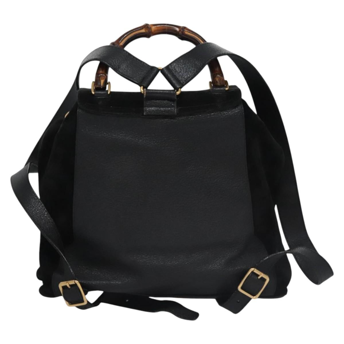 GUCCI Bamboo Backpack Suede Leather Black Gold 003 58 0016 Auth nb007