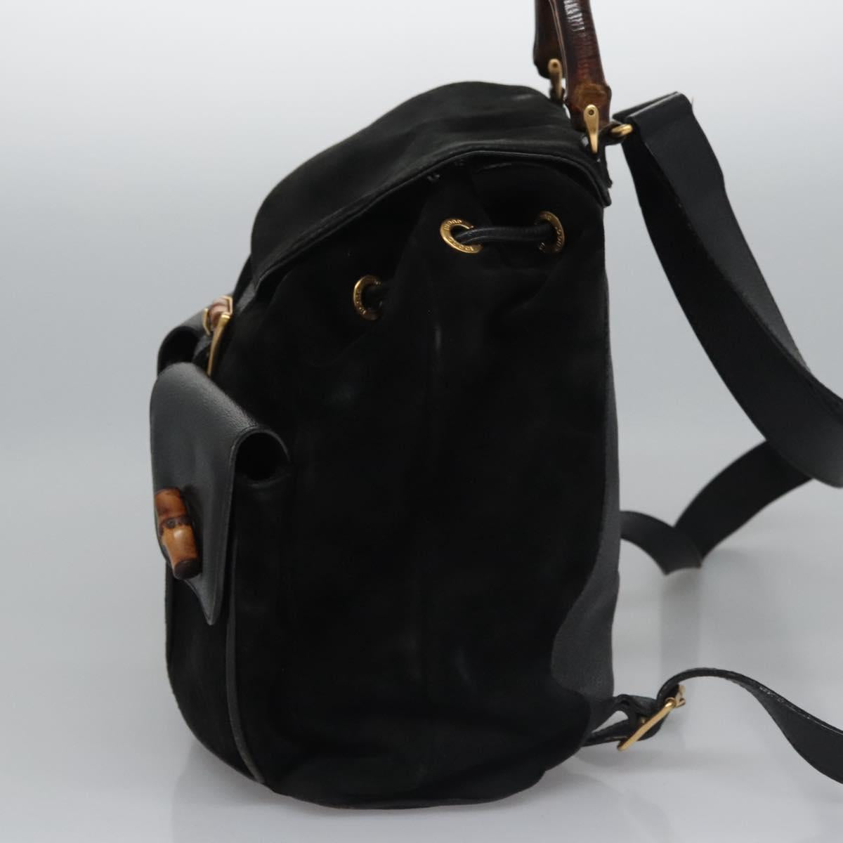 GUCCI Bamboo Backpack Suede Leather Black Gold 003 58 0016 Auth nb007