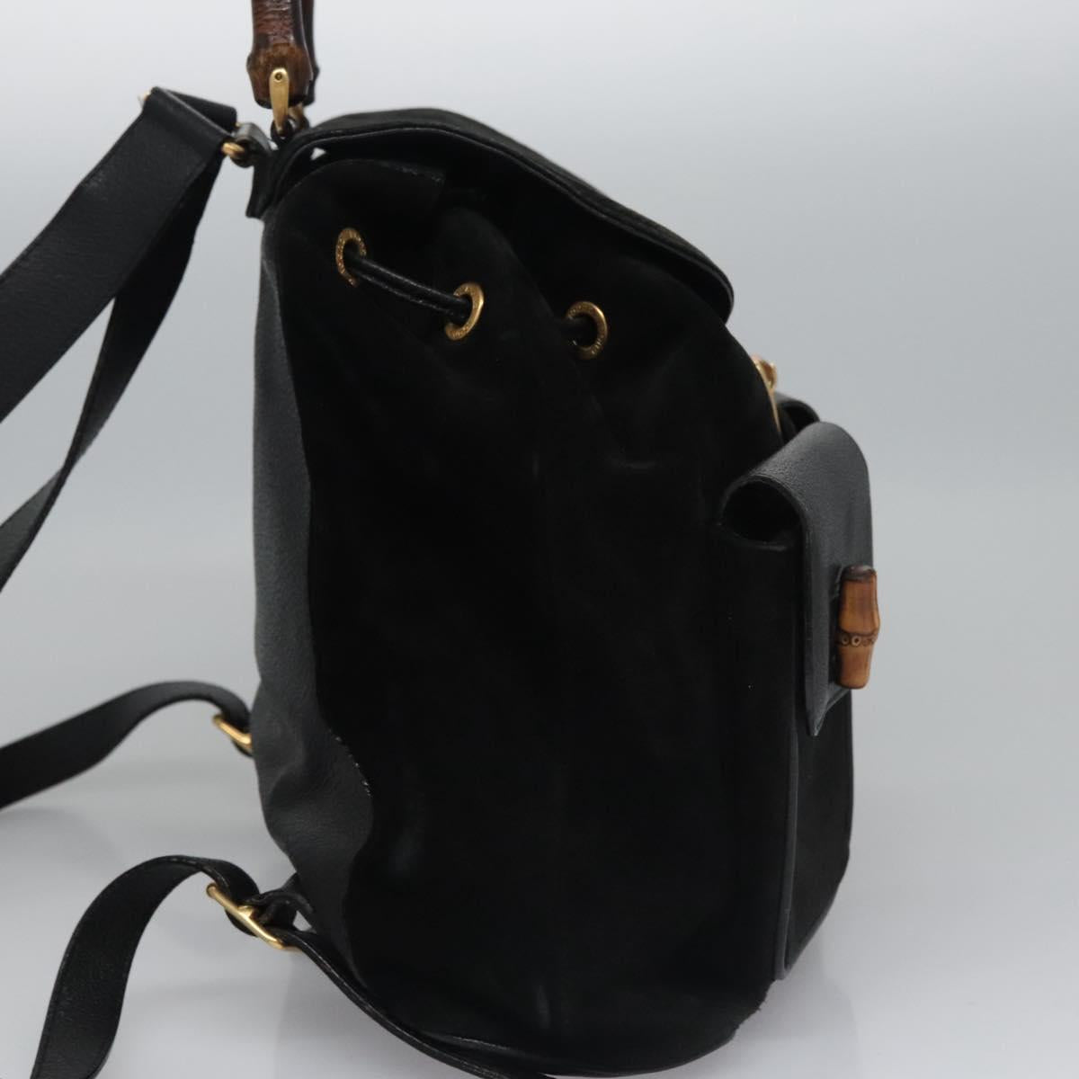 GUCCI Bamboo Backpack Suede Leather Black Gold 003 58 0016 Auth nb007