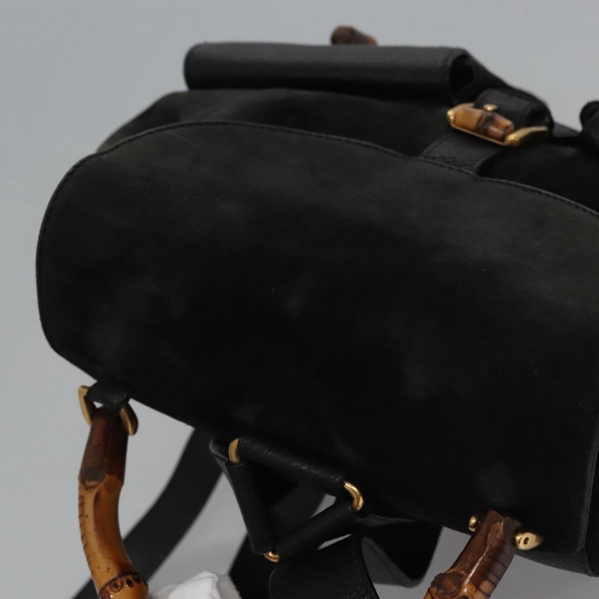 GUCCI Bamboo Backpack Suede Leather Black Gold 003 2058 0016 Auth nb010