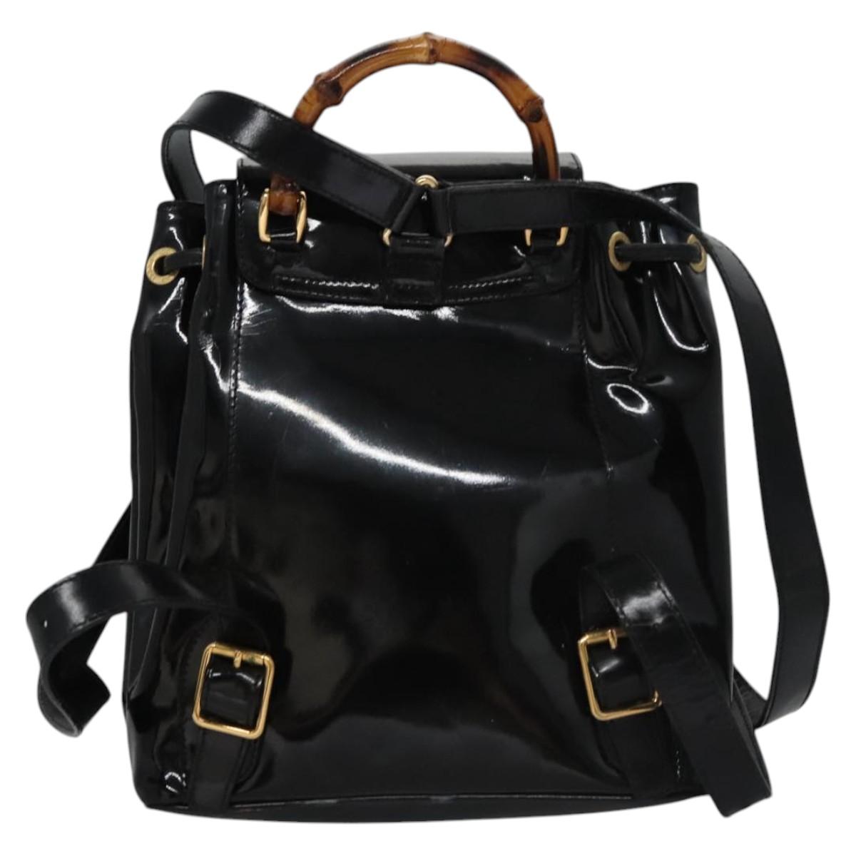 GUCCI Bamboo Backpack Patent leather Black 003 2058 0030 Auth nb014