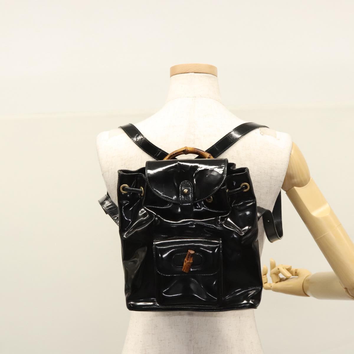 GUCCI Bamboo Backpack Patent leather Black 003 2058 0030 Auth nb014