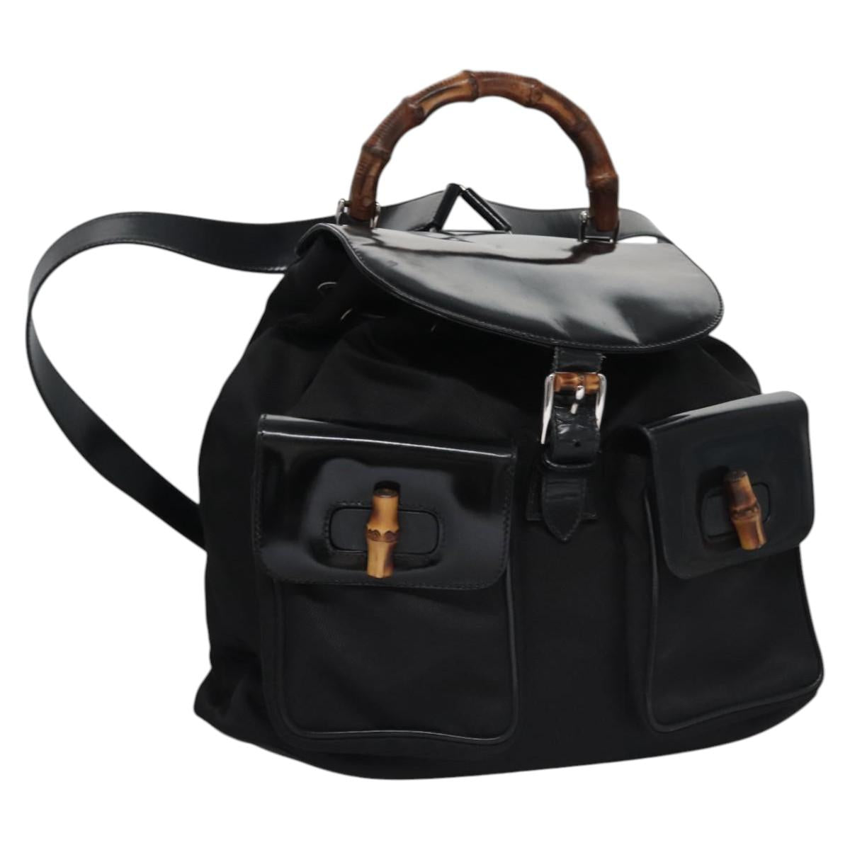 GUCCI Bamboo Backpack Patent leather Black 003 1998 0016 Auth nb024