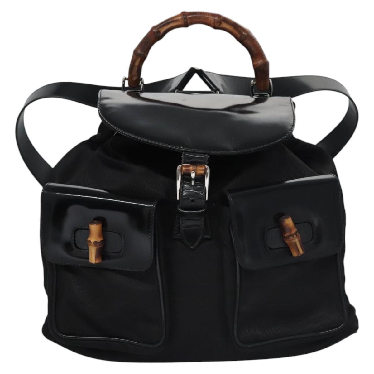 GUCCI Bamboo Backpack Patent leather Black 003 1998 0016 Auth nb024