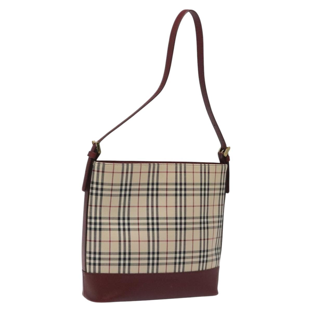 BURBERRY Nova Check Shoulder Bag Canvas Beige Gold Auth nb028