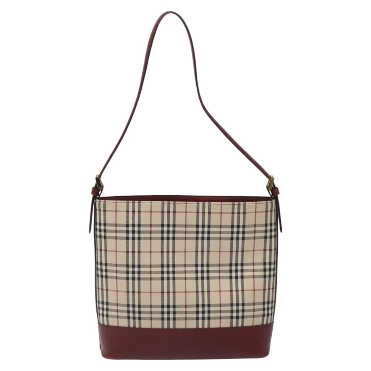 BURBERRY Nova Check Shoulder Bag Canvas Beige Gold Auth nb028