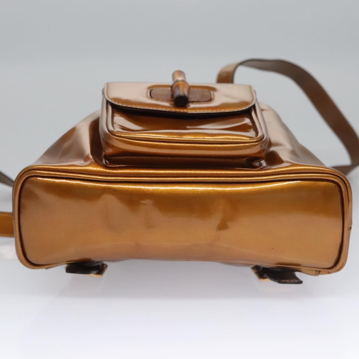 GUCCI Bamboo Backpack Patent leather Bronze Gold 003 1705 0030 Auth nb030