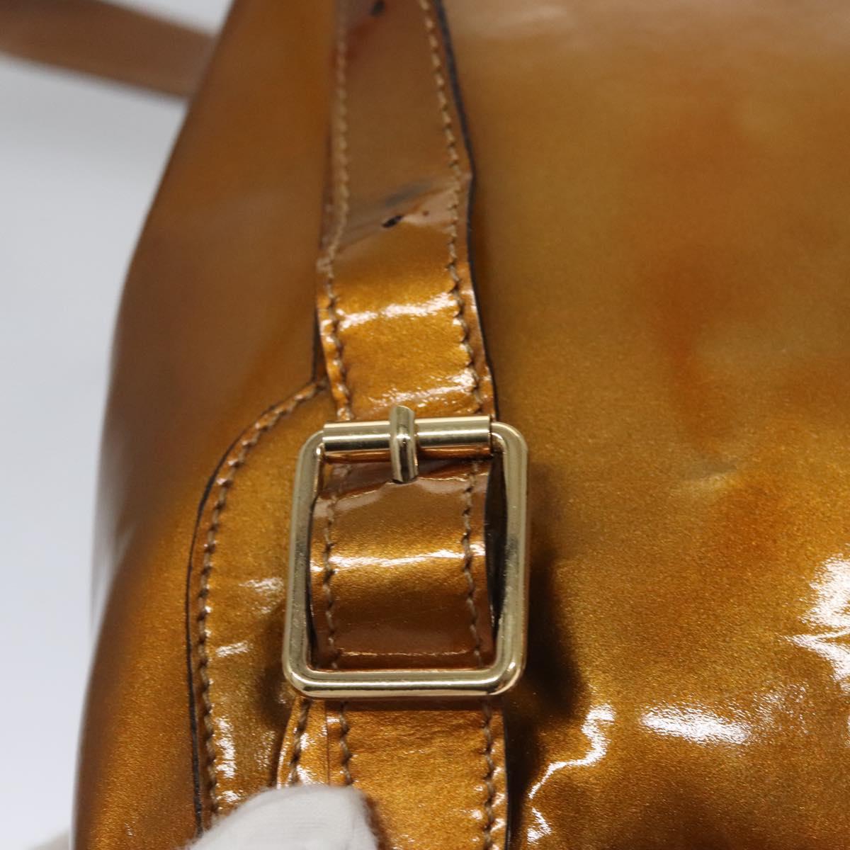 GUCCI Bamboo Backpack Patent leather Bronze Gold 003 1705 0030 Auth nb030