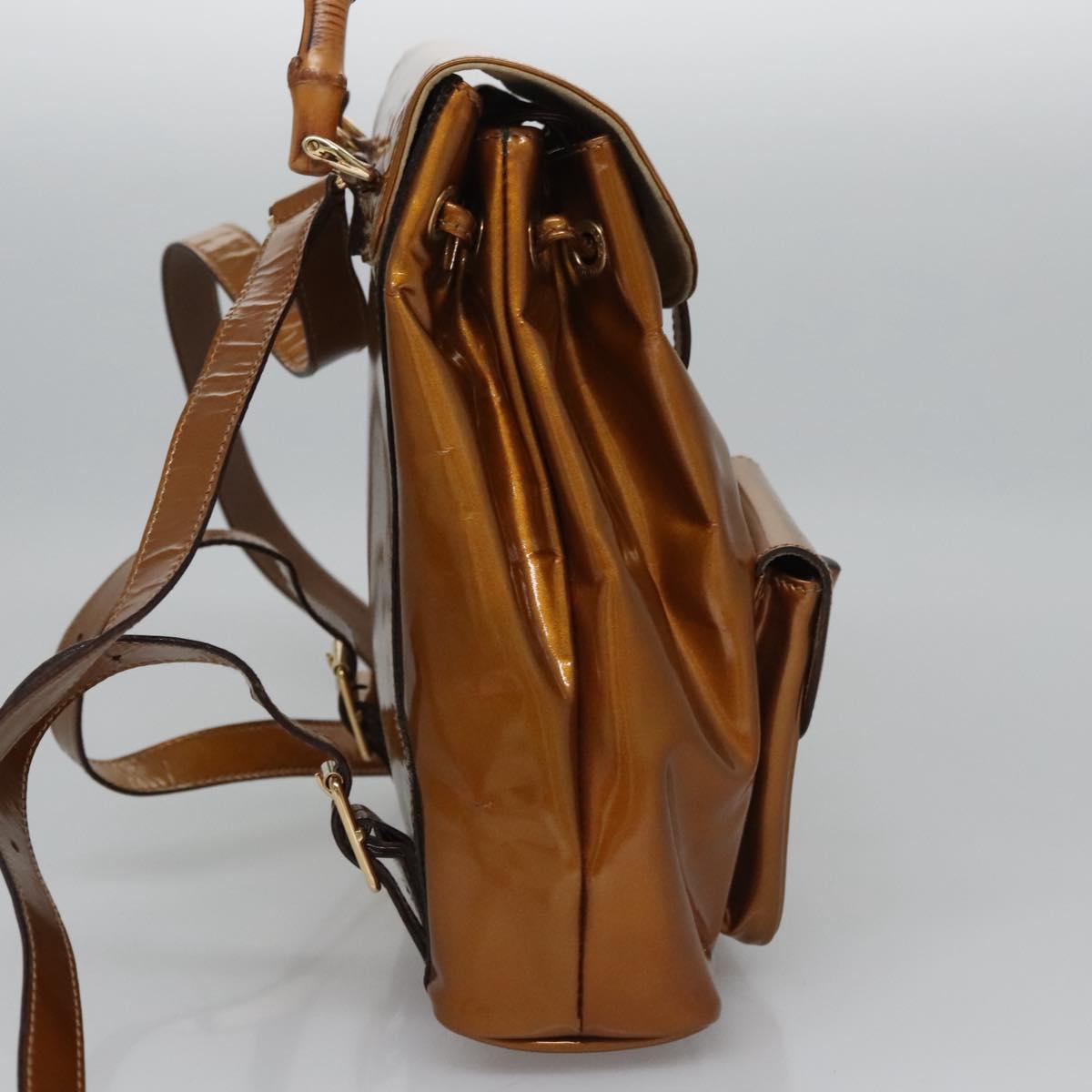 GUCCI Bamboo Backpack Patent leather Bronze Gold 003 1705 0030 Auth nb030