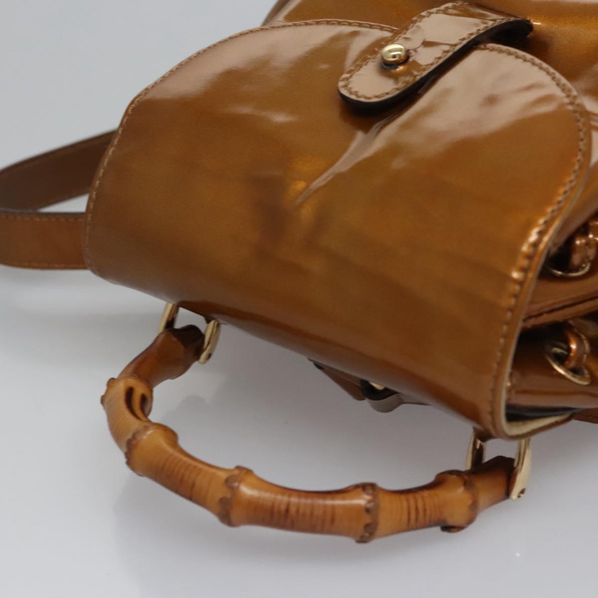 GUCCI Bamboo Backpack Patent leather Bronze Gold 003 1705 0030 Auth nb030