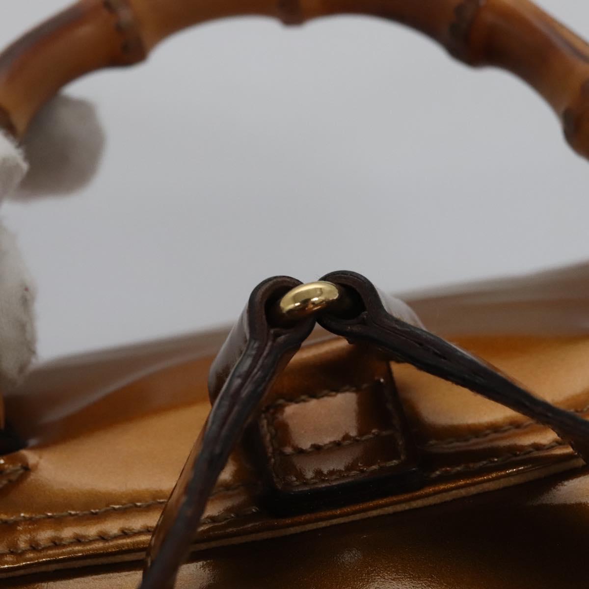 GUCCI Bamboo Backpack Patent leather Bronze Gold 003 1705 0030 Auth nb030