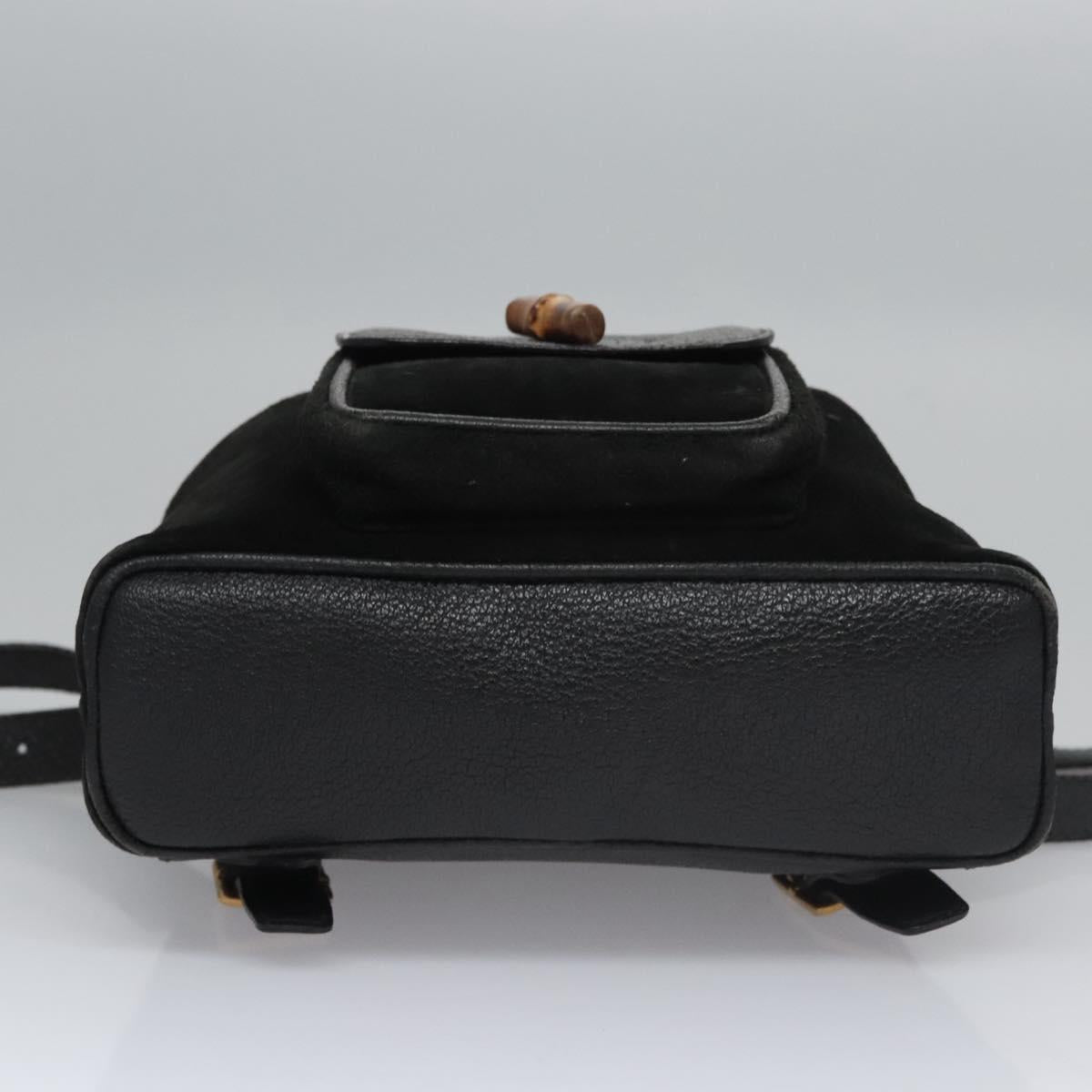 GUCCI Bamboo Backpack Suede Leather Black Gold 003 1705 0030 Auth nb031