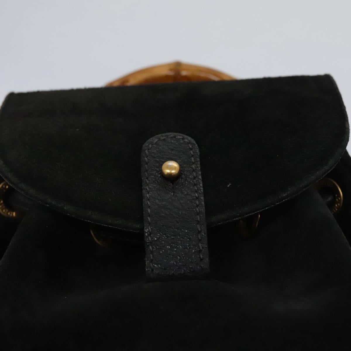 GUCCI Bamboo Backpack Suede Leather Black Gold 003 1705 0030 Auth nb031