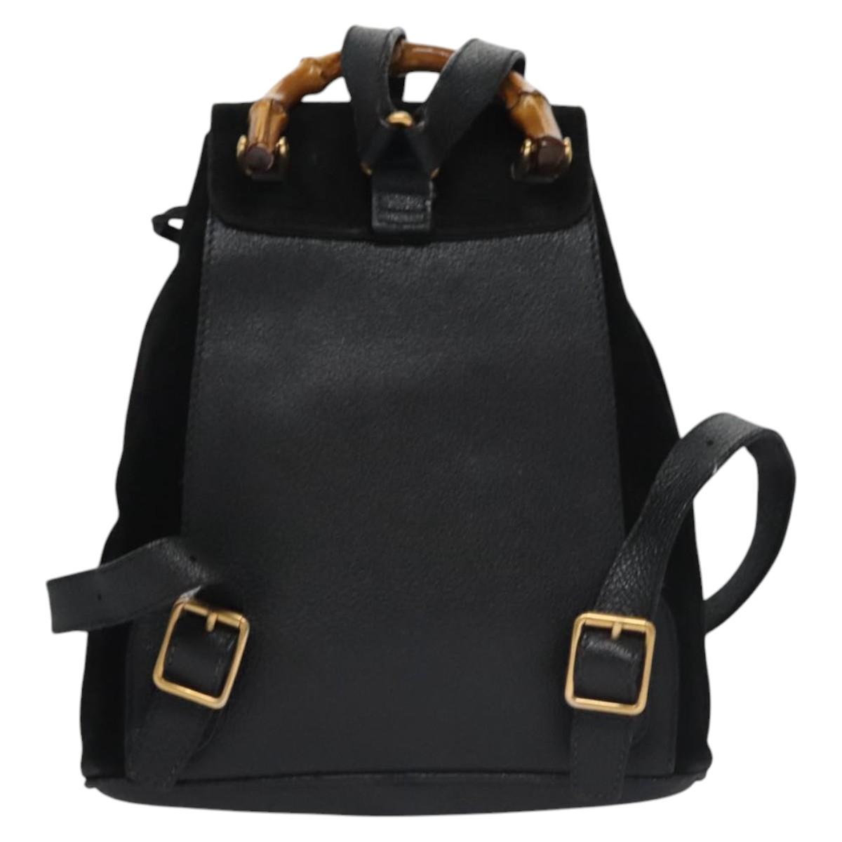 GUCCI Bamboo Backpack Suede Leather Black Gold 003 1705 0030 Auth nb031