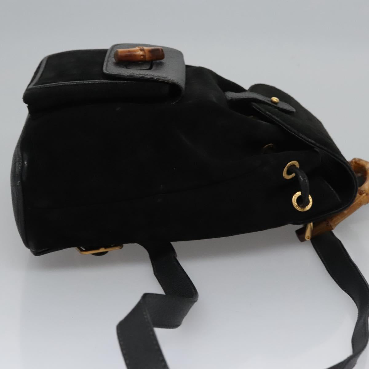 GUCCI Bamboo Backpack Suede Leather Black Gold 003 1705 0030 Auth nb031