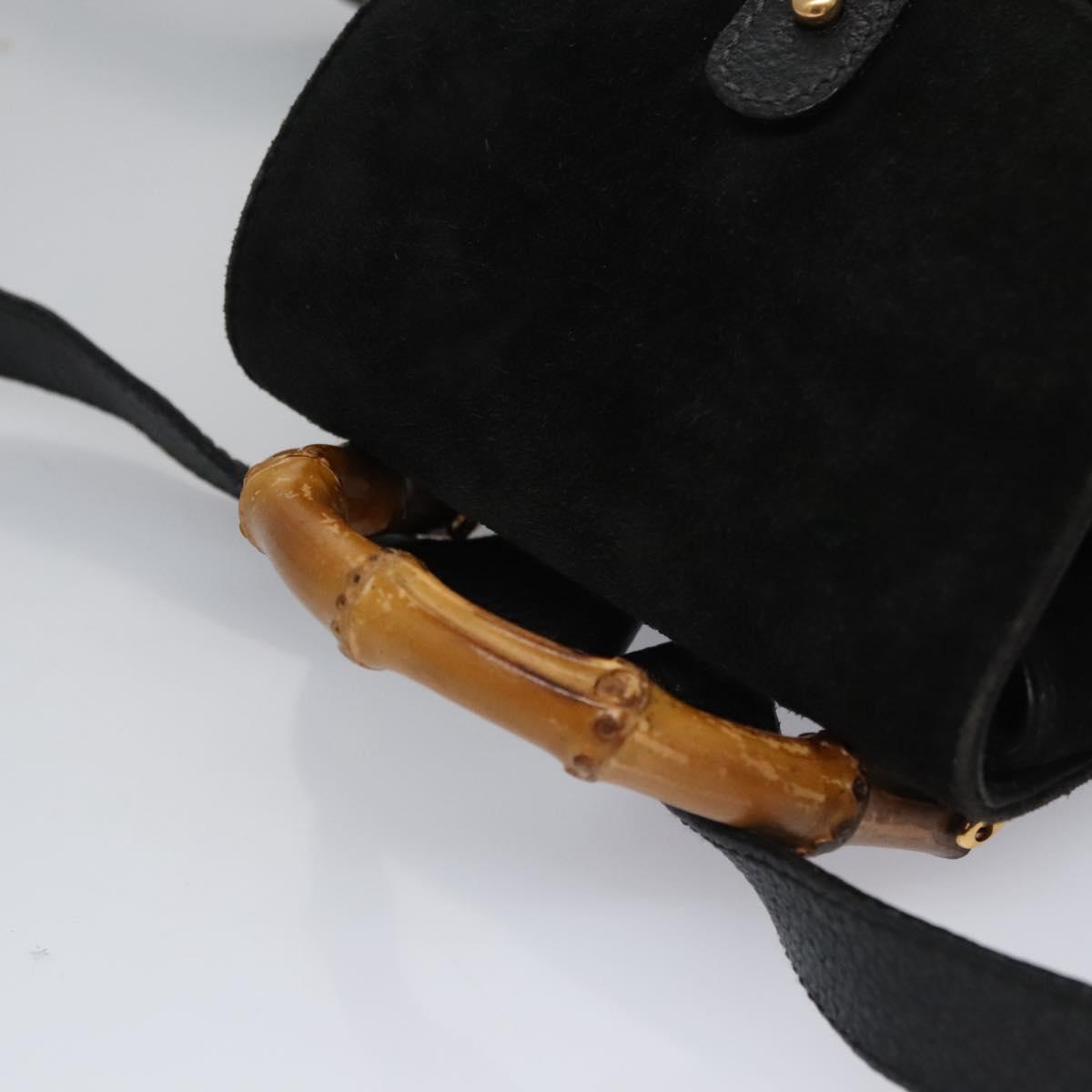 GUCCI Bamboo Backpack Suede Leather Black Gold 003 1705 0030 Auth nb031
