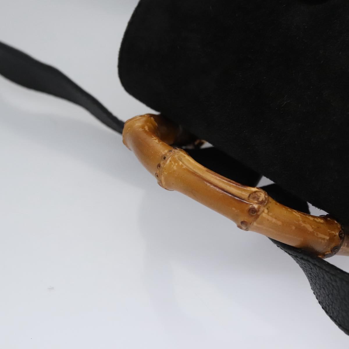 GUCCI Bamboo Backpack Suede Leather Black Gold 003 1705 0030 Auth nb031