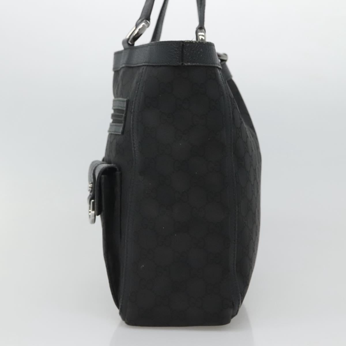 GUCCI GG Canvas Tote Bag Nylon Outlet Black Silver 268639 Auth nb032
