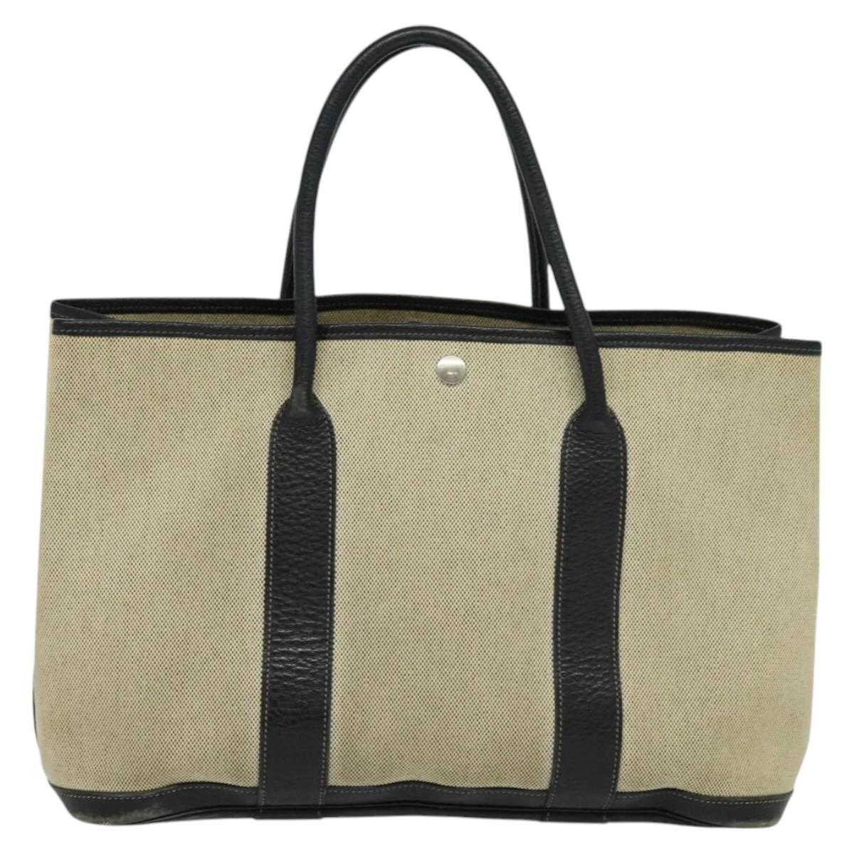 HERMES Garden Party PM Hand Bag Canvas Beige Auth nb033