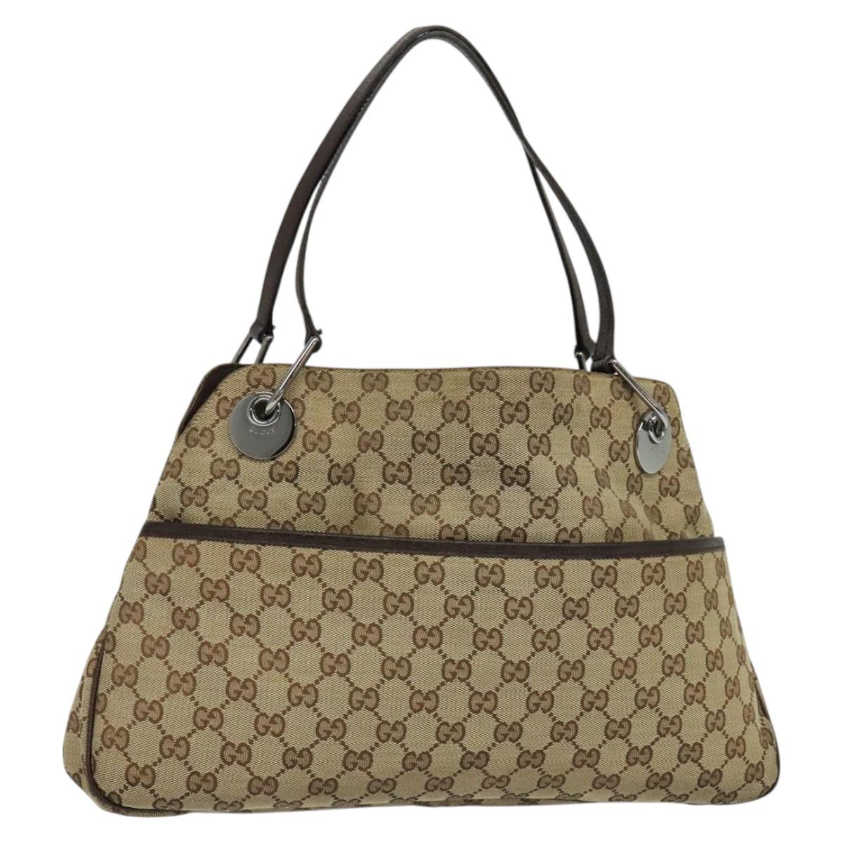 GUCCI GG Canvas Shoulder Bag Beige Silver 121023 Auth nb042
