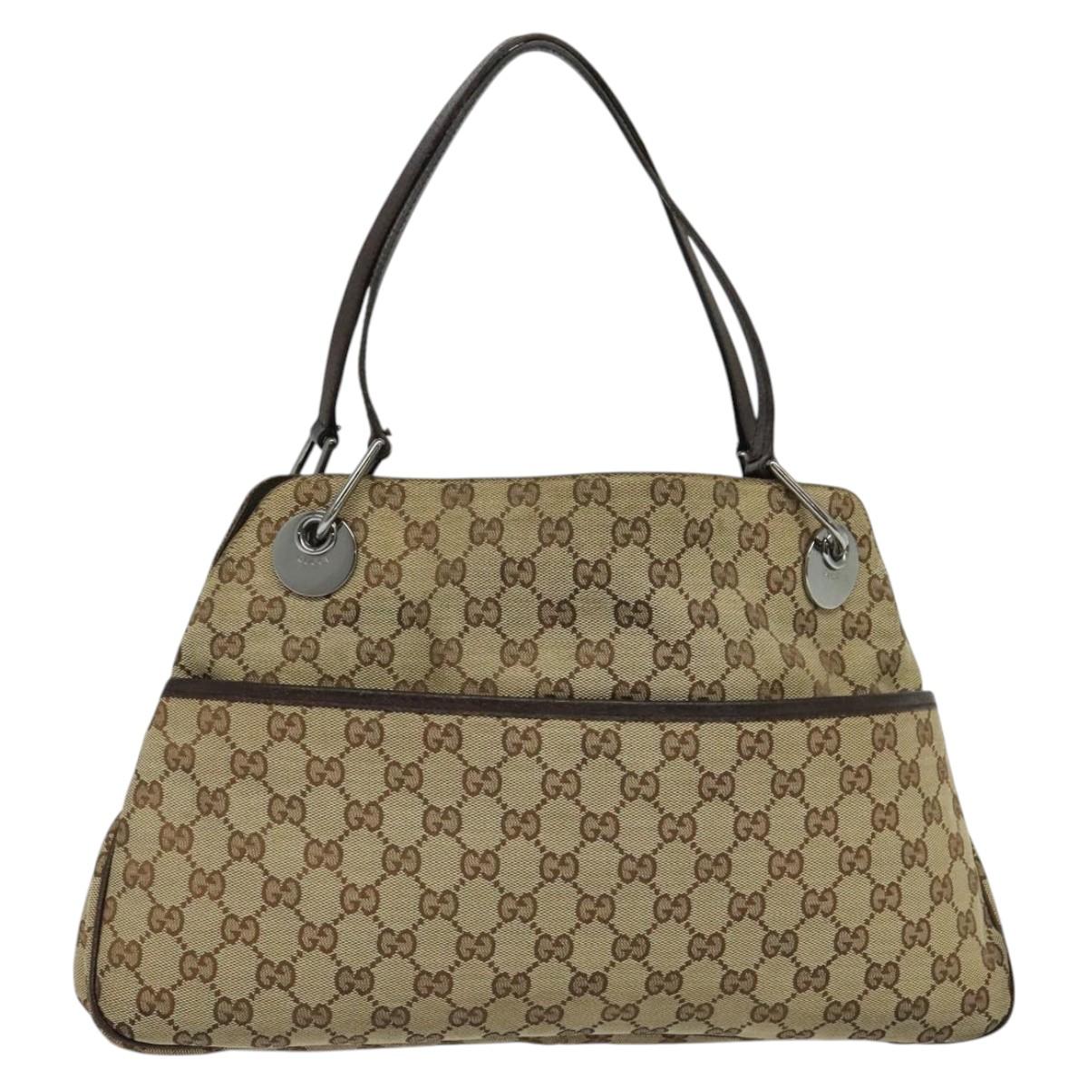 GUCCI GG Canvas Shoulder Bag Beige Silver 121023 Auth nb042