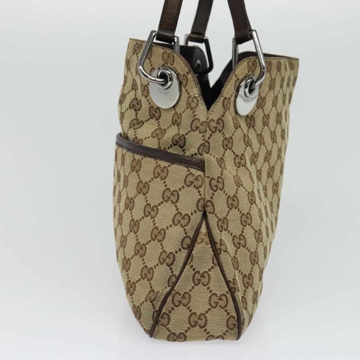 GUCCI GG Canvas Shoulder Bag Beige Silver 121023 Auth nb042