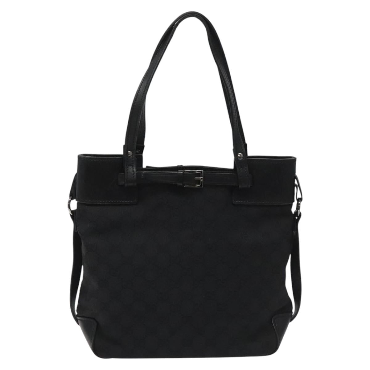 GUCCI GG Canvas Tote Bag Black Silver 107757 Auth nb044